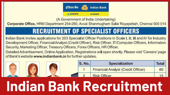 Indian Bank Specialist Officer Recruitment 2023 Notification for 203 SO Post - Job Information