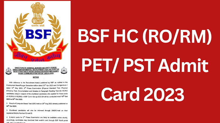 BSF HC RO RM Admit Card 2023