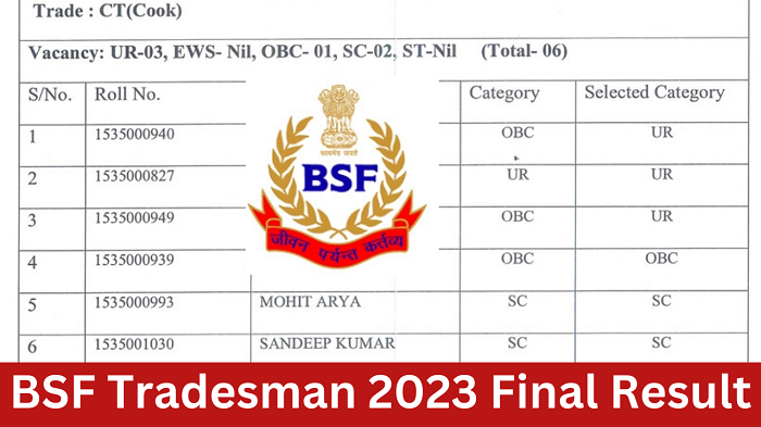 BSF Tradesman 2023 Final Result