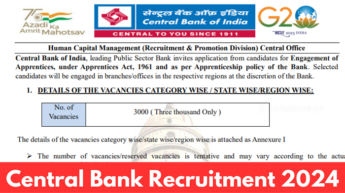 Central Bank Apprentice Recruitment 2024