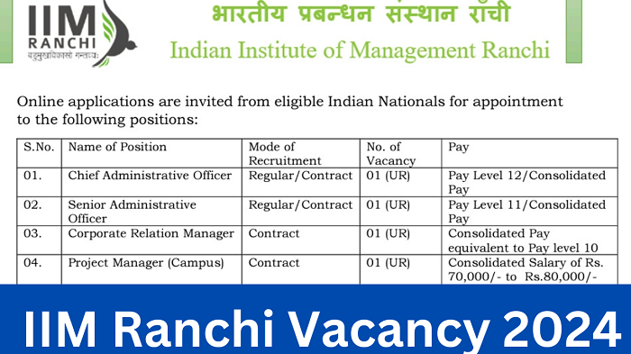 IIM Ranchi Recruitment 2024