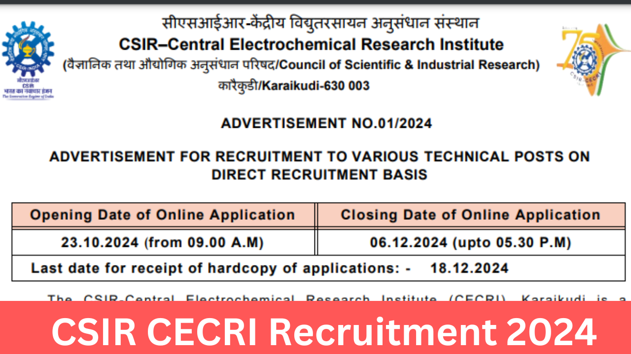 CSIR CECRI Recruitment 2024